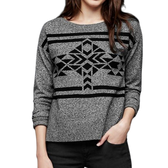GAP Gray and Black Knit Sweater Geometric Design Boyfriend Fit Size M - Picture 1 of 10